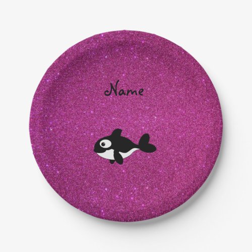 Personalized name killer whale pink glitter paper plates