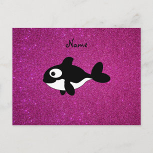 Personalized name killer whale pink glitter postcard