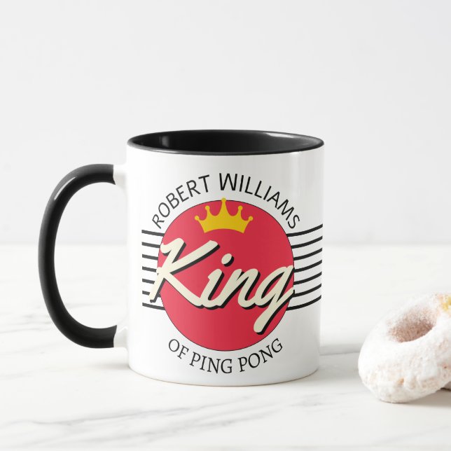 Personalized Name King Of Ping pong Red Circle  Mug (With Donut)