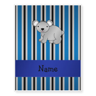 Personalized name koala bear blue stripes temporary tattoos