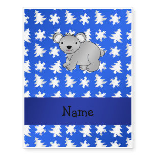 Personalized name koala blue snowflakes trees temporary tattoos