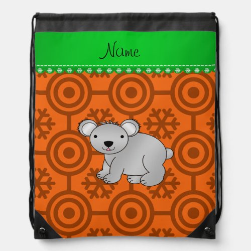 Personalized name koala orange retro snowflakes drawstring bag