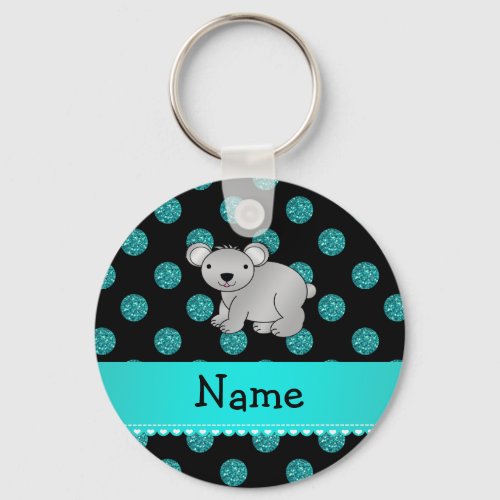 Personalized name koala turquoise polka dots keychain