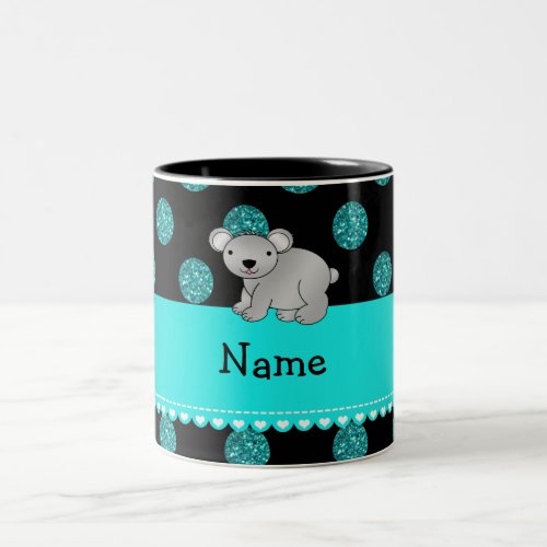 Personalized name koala turquoise polka dots Two_Tone coffee mug