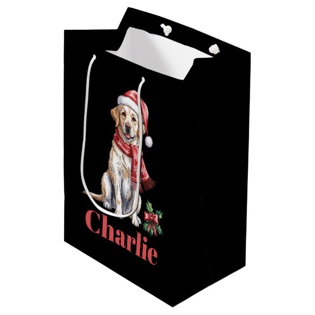 Personalized Name Labrador Retriever Christmas Medium Gift Bag (Front Angled)