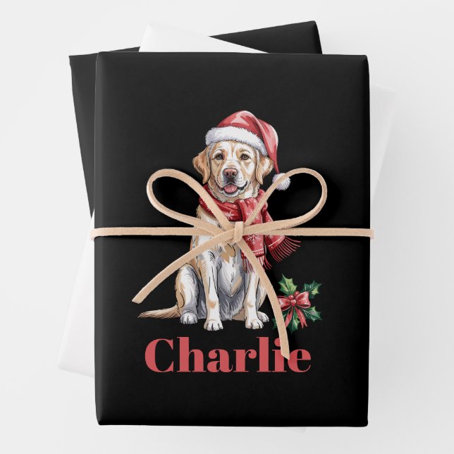 Personalized Name Labrador Retriever Christmas Wrapping Paper Sheets (In situ)