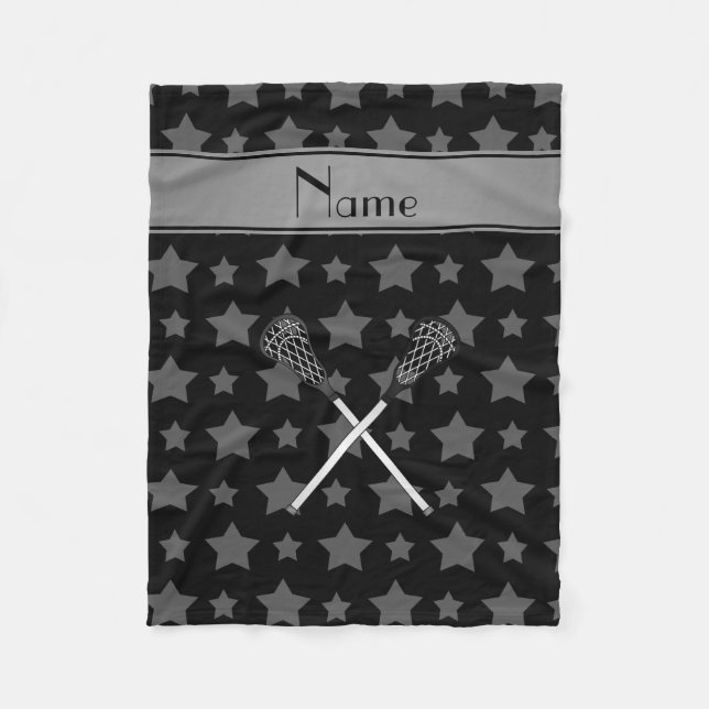 Personalized name lacrosse black stars fleece blanket (Front)