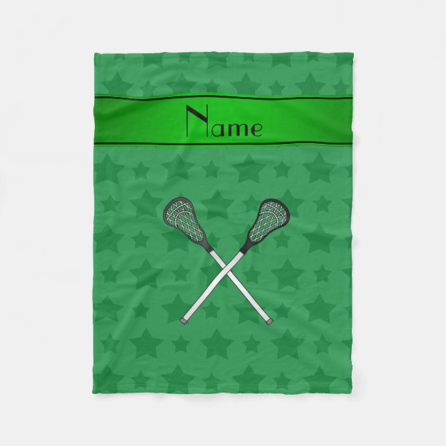 Personalized name lacrosse green stars fleece blanket (Front)