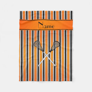 Personalized name lacrosse orange silver stripes fleece blanket