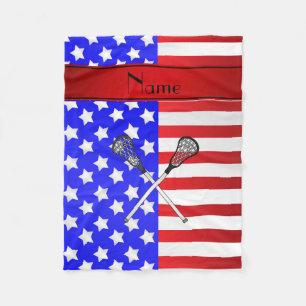 Personalized name lacrosse patriotic stars stripes fleece blanket