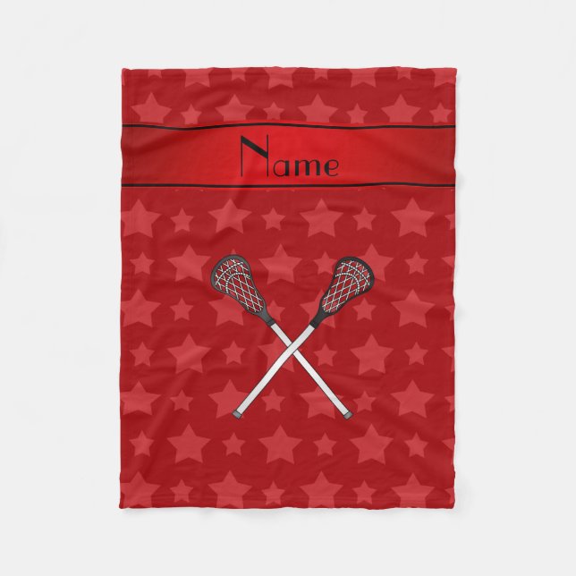Personalized name lacrosse red stars fleece blanket (Front)