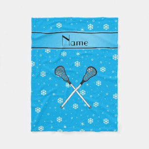 Personalized name lacrosse sky blue snowflakes fleece blanket