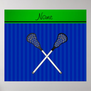 Personalized name lacrosse sticks blue stripes poster
