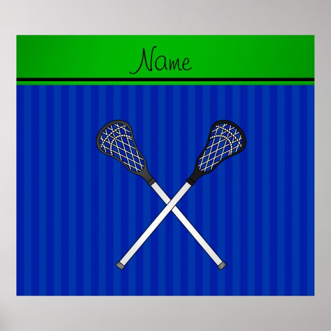 Personalized name lacrosse sticks blue stripes poster (Front)