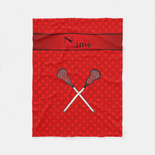 Personalized name lacrosse sticks red polka dots fleece blanket