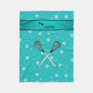 Personalized name lacrosse turquoise snowflakes fleece blanket