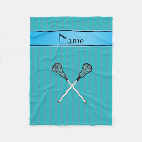 Personalized name lacrosse turquoise stripes fleece blanket