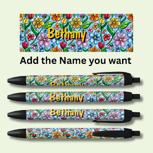 Personalized Name Ladies Flowers Floral Pen