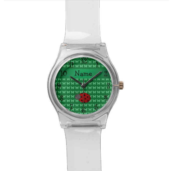 Personalized name ladybug green butterflies wrist watches