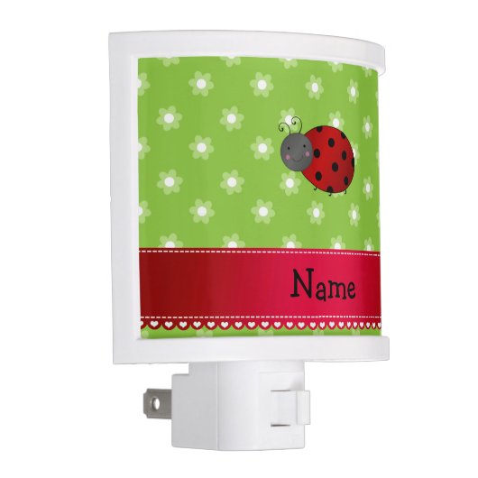 Personalized name ladybug green flowers night light (Right)