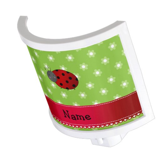 Personalized name ladybug green flowers night light (Angled)