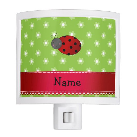 Personalized name ladybug green flowers night light (Front)
