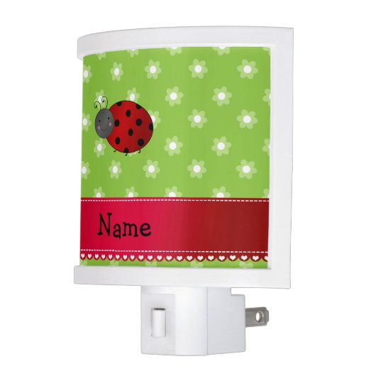 Personalized name ladybug green flowers night light (Left)