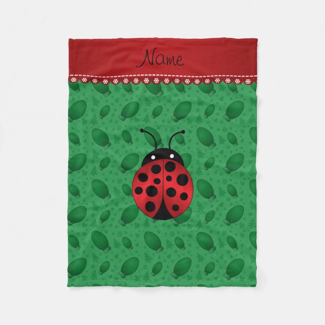 Personalized name ladybug green light trees fleece blanket (Front)