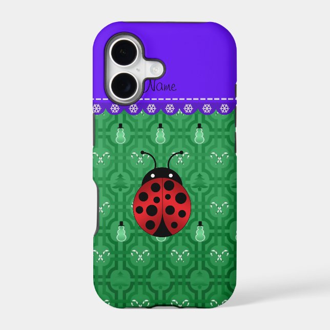 Personalized name ladybug green snowmen iphone case (Back)