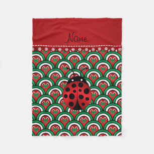 Personalized name ladybug half circles candy canes fleece blanket