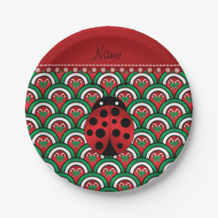 Personalized name ladybug half circles candy canes paper plates
