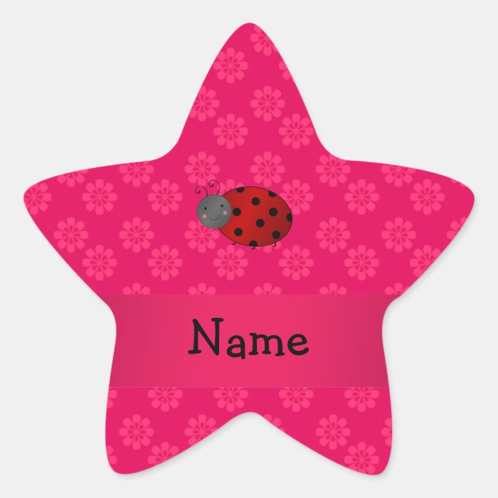 Personalized name ladybug pink flowers star sticker