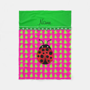 Personalized name ladybug pink green trees fleece blanket
