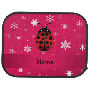 Personalized name ladybug pink snowflakes car mat