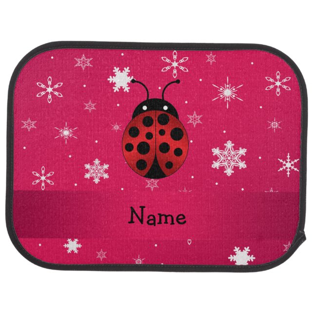 Personalized name ladybug pink snowflakes car mat (Rear)
