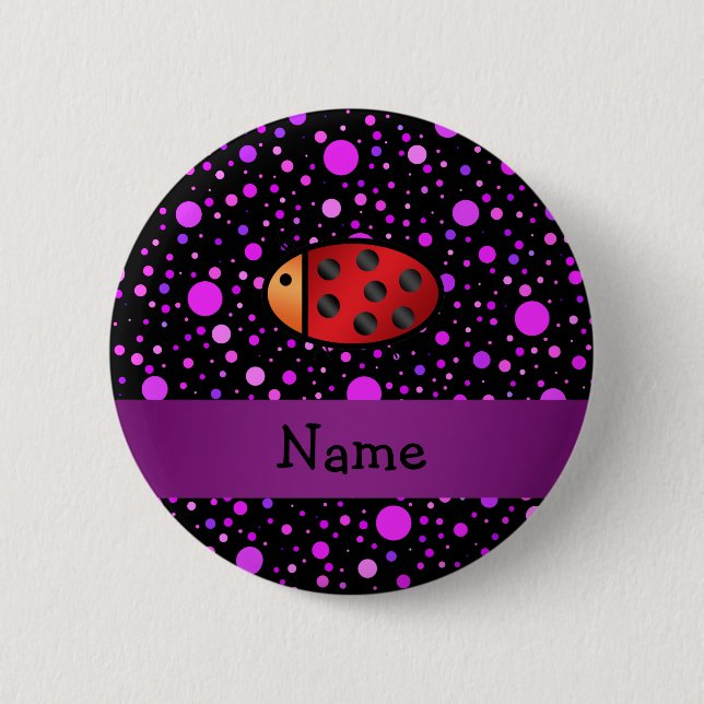 Personalized name ladybug purple polka dots button (Front)