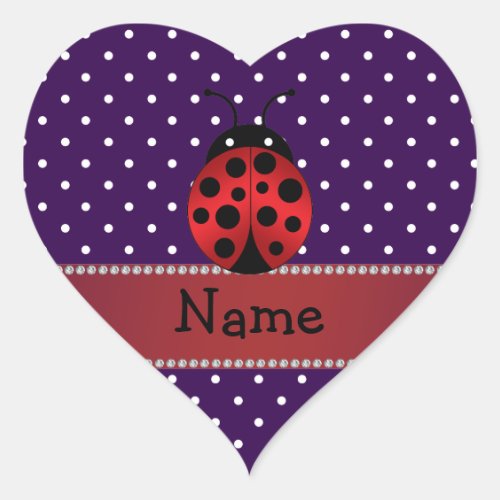 Personalized name ladybug purple polka dots heart sticker