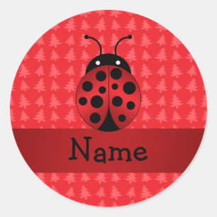 Personalized name ladybug red christmas trees classic round sticker