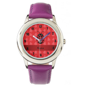 Personalized name ladybug red christmas trees watch