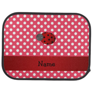 Personalized name ladybug red polka dots car mat