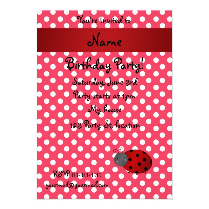 Personalized name ladybug red polka dots personalized invitation