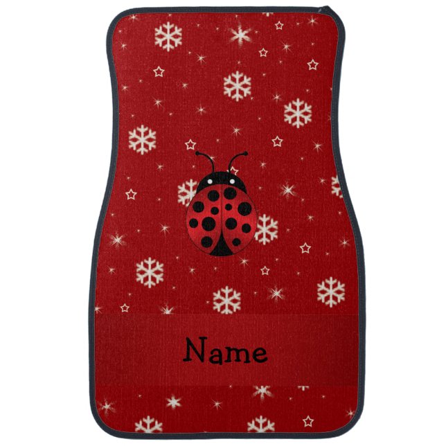 Personalized name ladybug red snowflakes car mat (Front)