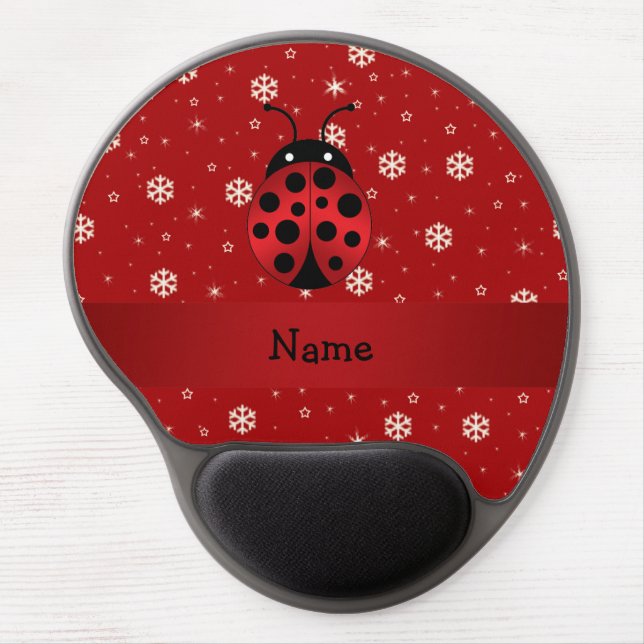 Personalized name ladybug red snowflakes gel mouse pad (Front)