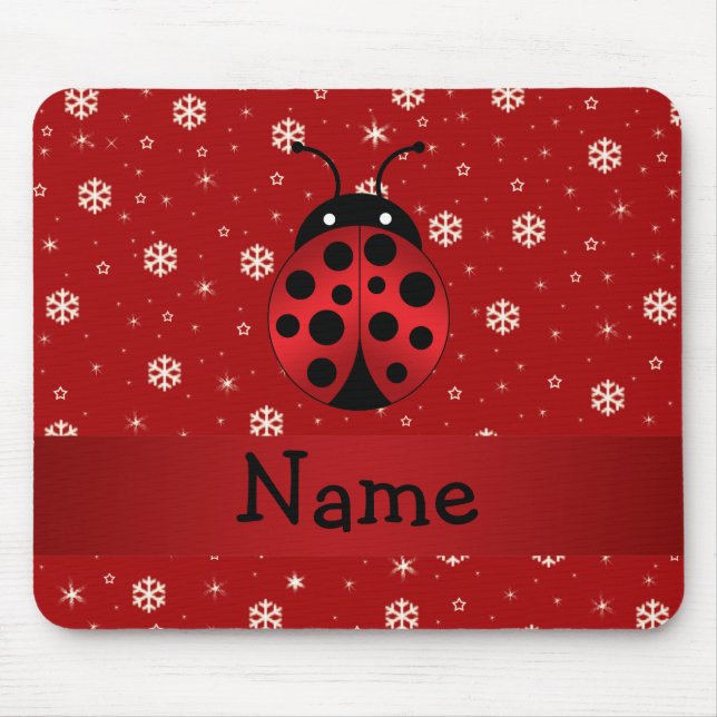 Personalized name ladybug red snowflakes mouse pad (Front)