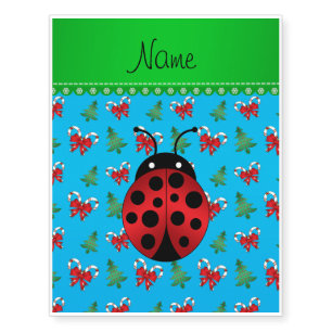 Personalized name ladybug sky blue candy canes bow temporary tattoos
