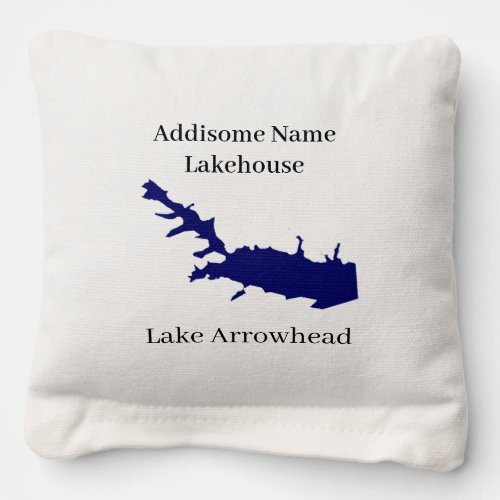 Personalized  Name Lake Arrowhead Map Navy Blue  Cornhole Bags