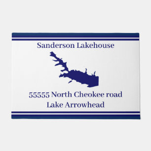 Personalized Name Lake Arrowhead Map Navy Blue Doo Doormat
