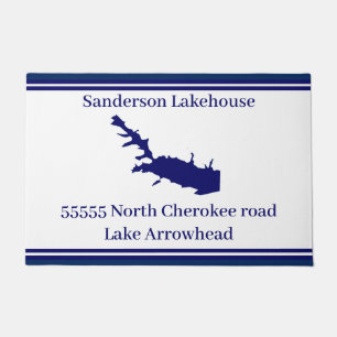 Personalized Name Lake Arrowhead Map Navy Blue Doo Doormat
