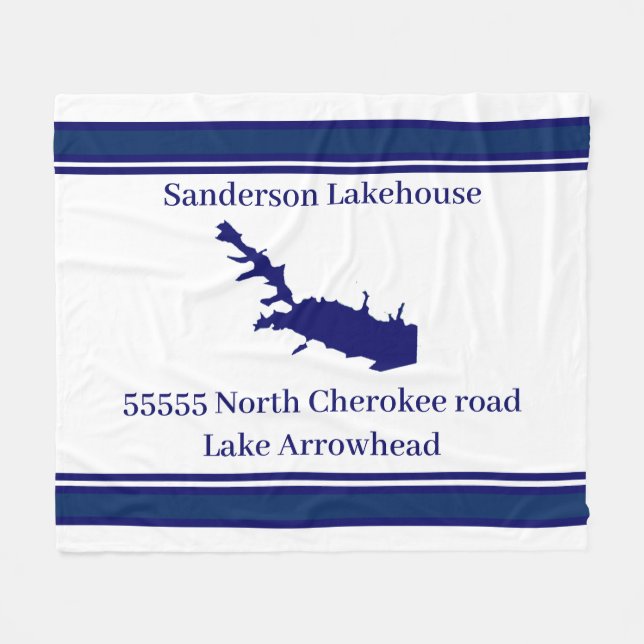 Personalized Name Lake Arrowhead Map Navy Blue  Fleece Blanket (Front (Horizontal))