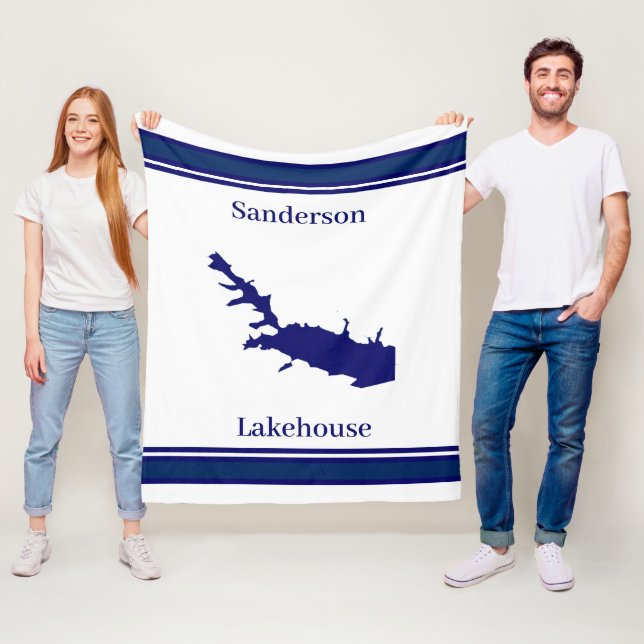 Personalized Name Lake Arrowhead Map Navy Blue Fleece Blanket (In Situ)